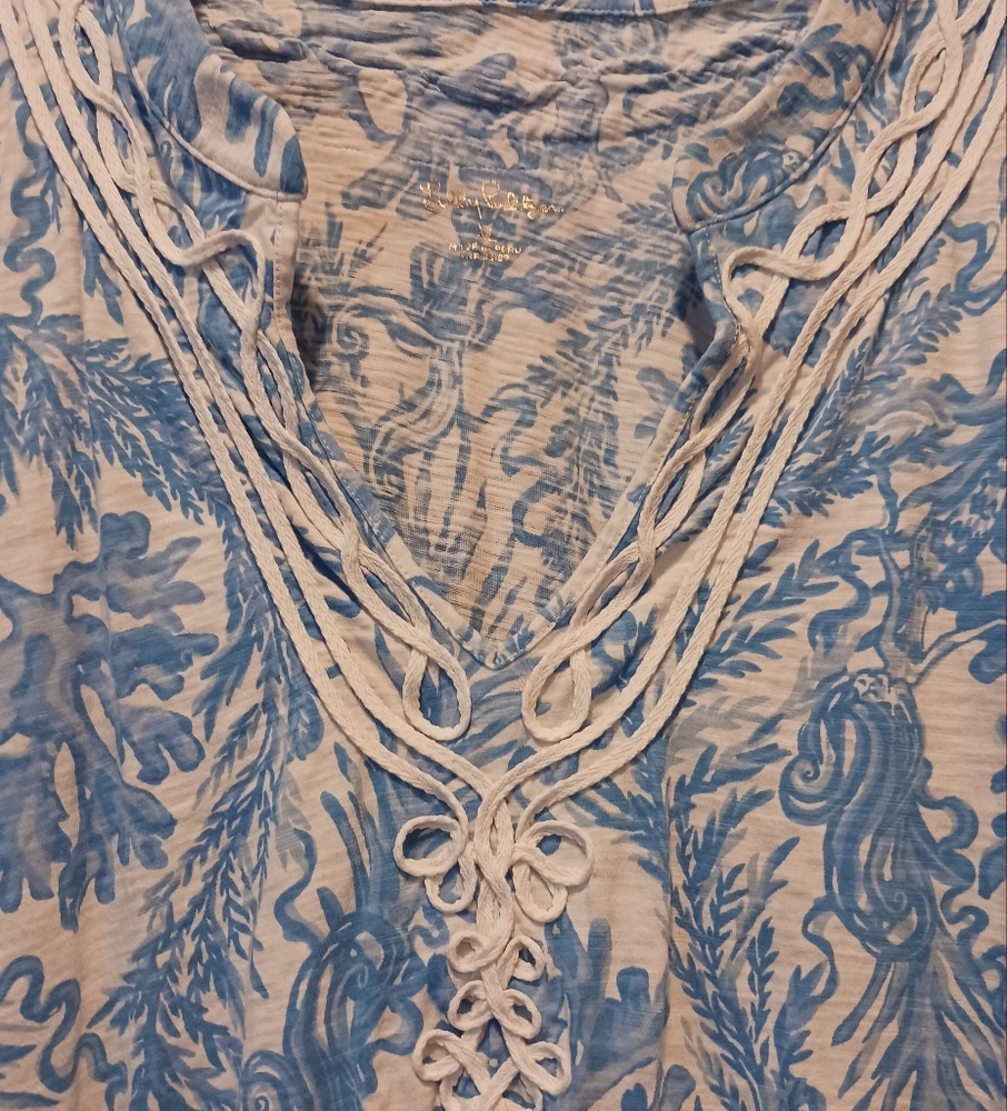 SOLD ELSEWHERE Lilly Pulitzer Blue and White 100% cotton knit Tunic XL mermaids! - Picture 3 of 10
